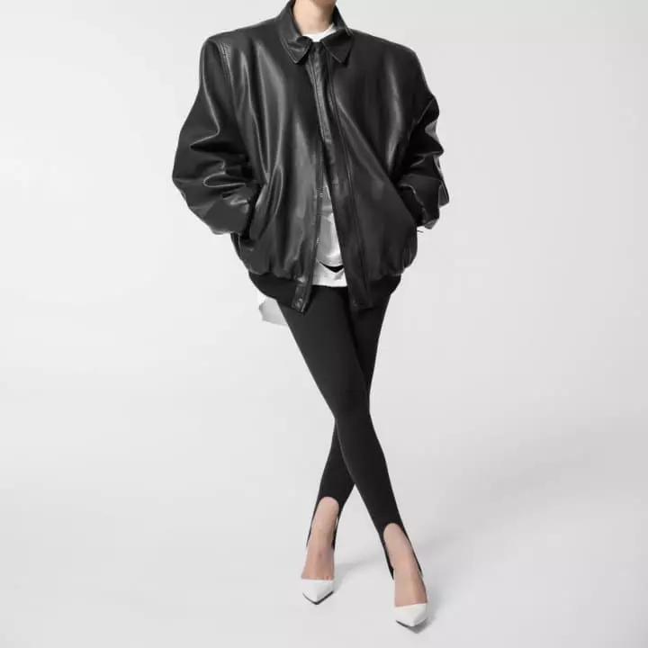 Paper Moon - Korean Women Fashion - #thelittlethings - Washed Began Leather Shoulder Padded Bomber Jacket - 2