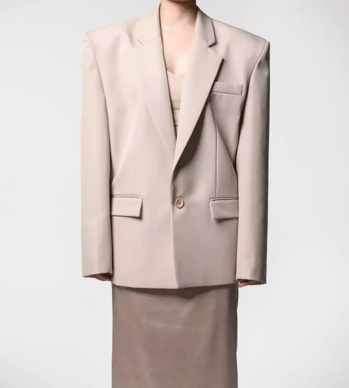 Paper Moon - Korean Women Fashion - #vintageinspired - Square Shoulder Oversized Twill Blazer