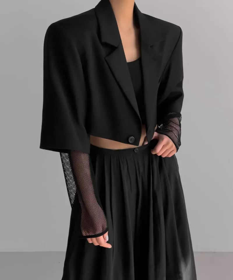 Paper Moon - Korean Women Fashion - #womensfashion - Mesh Sleeve Detail Crop Jacket - 11