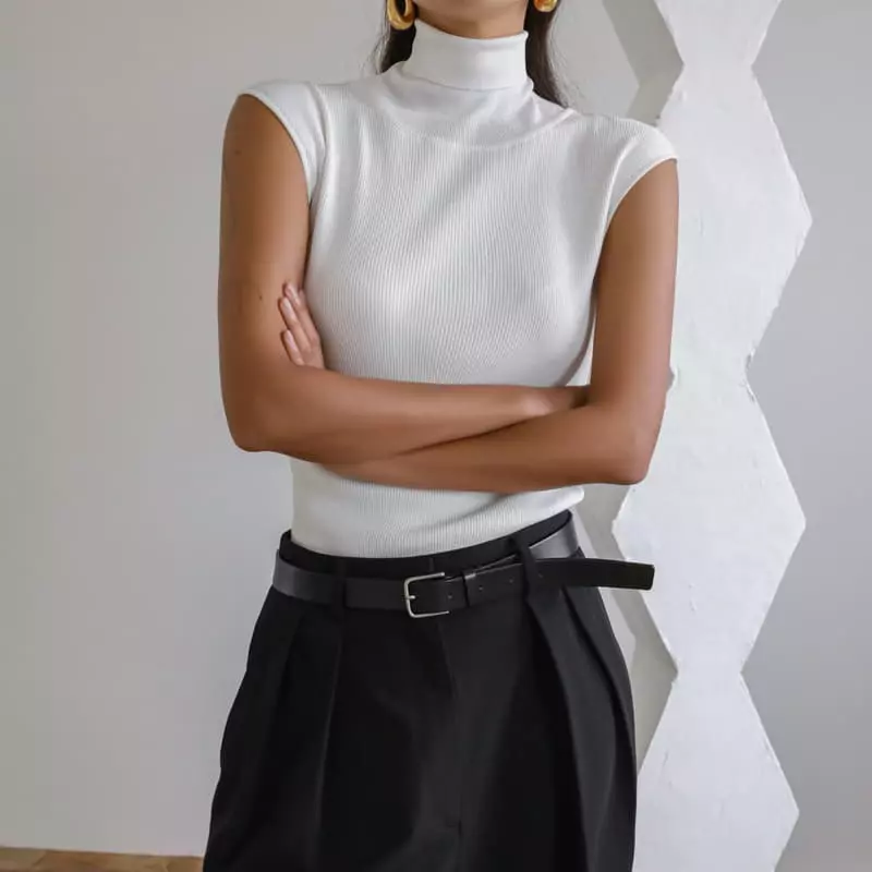 Paper Moon - Korean Women Fashion - #womensfashion - Turtleneck Sleeveless Knit Top