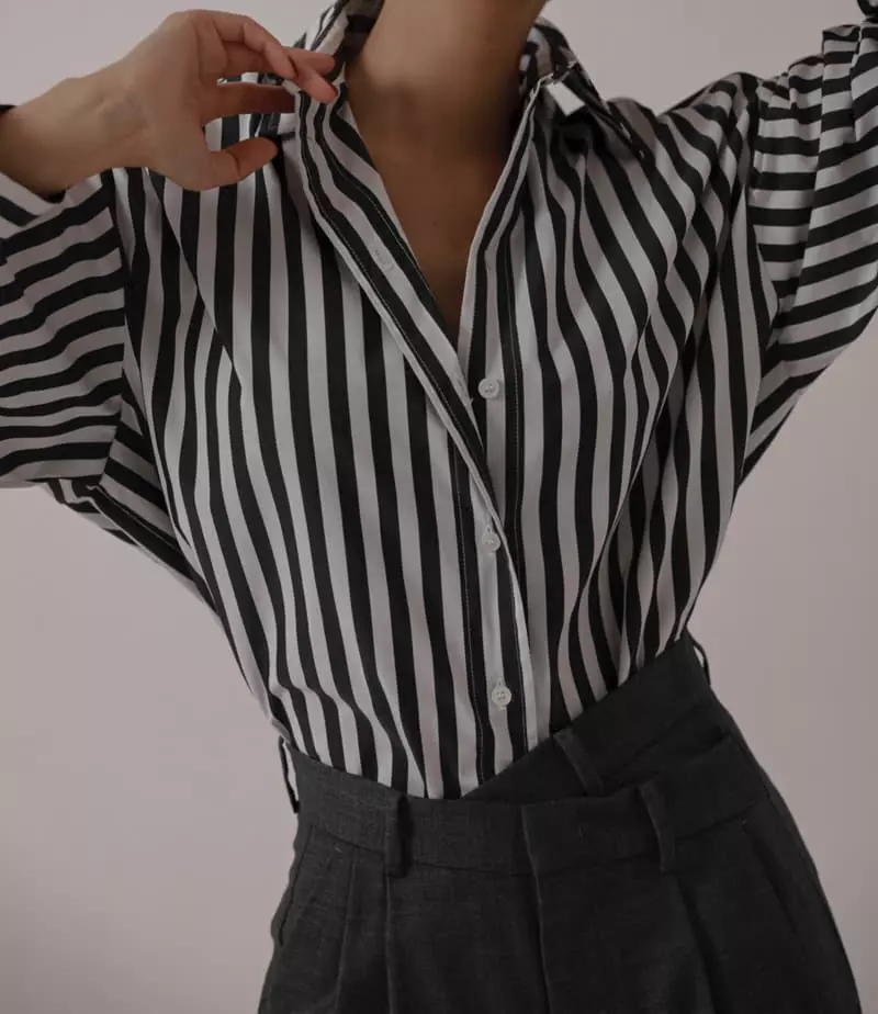 Paper Moon - Korean Women Fashion - #womensfashion - Stripes Pattern Oversize Down Shirt
