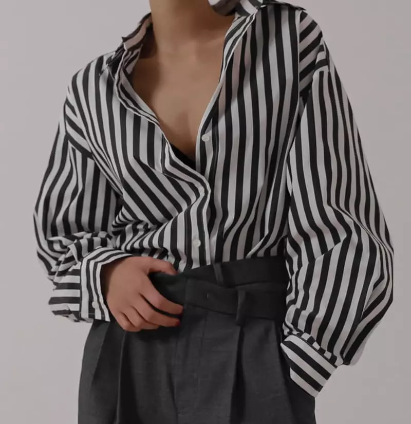 Paper Moon - Korean Women Fashion - #womensfashion - Stripes Pattern Oversize Down Shirt - 3