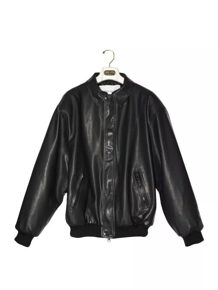 Paper Moon - Korean Women Fashion - #womensfashion - Washed Began Leather Shoulder Padded Bomber Jacket - 8