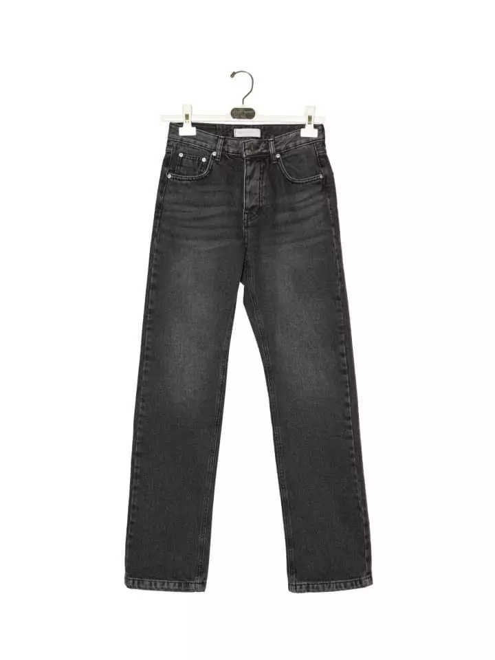 Paper Moon - Korean Women Fashion - #womensfashion - Back Split Detail Washed Black Straight Jeans - 3