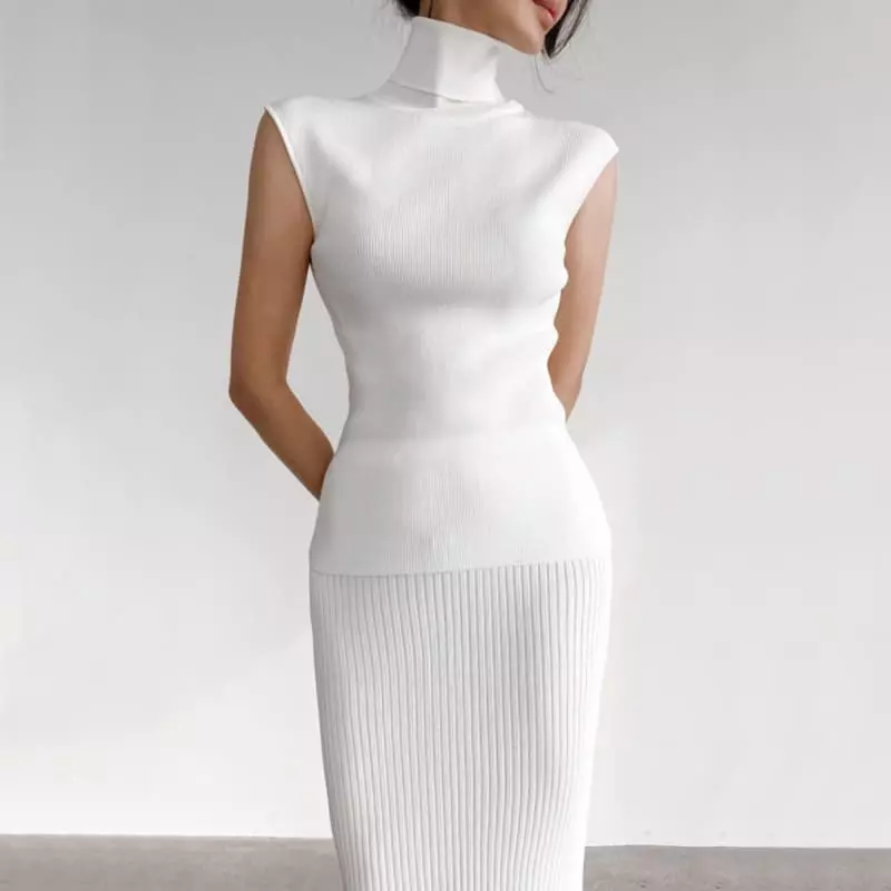 Paper Moon - Korean Women Fashion - #womensfashion - Turtleneck Ribbed Sleeveless Knit Top
