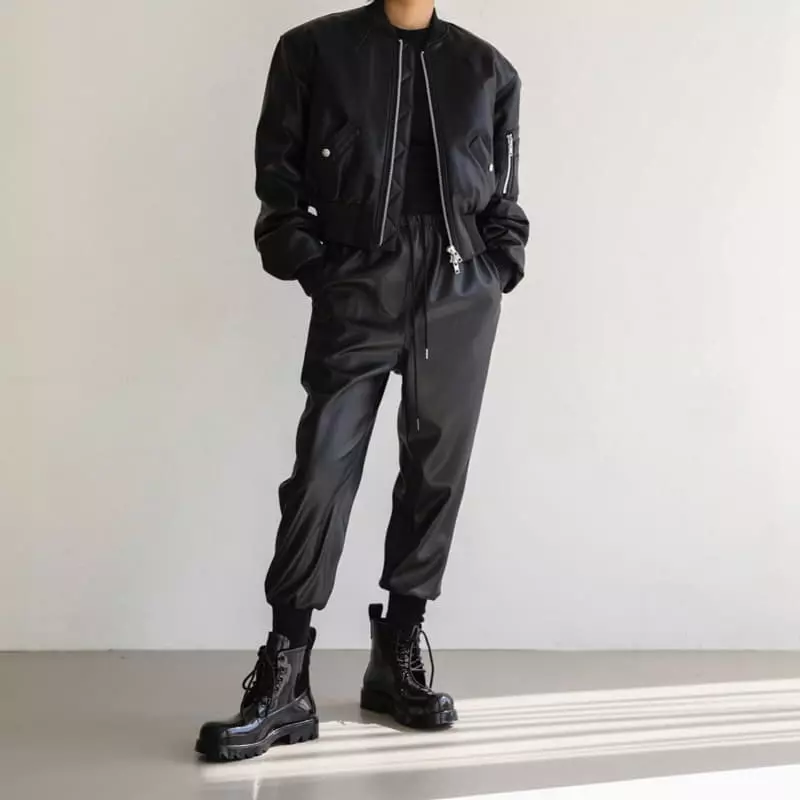 Paper Moon - Korean Women Fashion - #womensfashion - Vegan Leather Cropped Bomber Jacket 