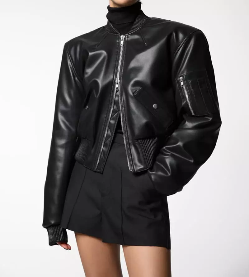 Paper Moon - Korean Women Fashion - #womensfashion - Vegan Leather Cropped Bomber Jacket  - 7