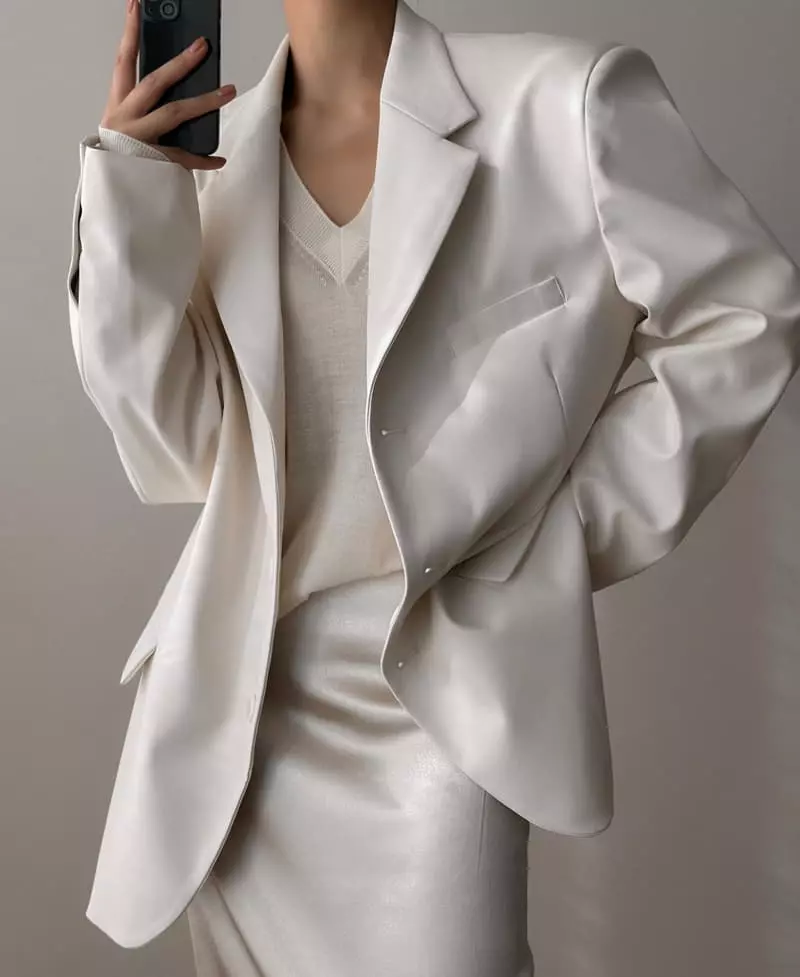 Paper Moon - Korean Women Fashion - #womensfashion - Classic Soft Vegan Leather Blazer - 2