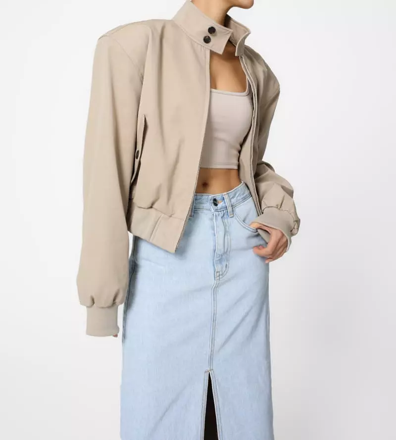 Paper Moon - Korean Women Fashion - #womensfashion - shoulder padded cotton harrington jacket - 9