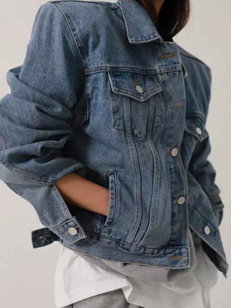 Paper Moon - Korean Women Fashion - #womensfashion - maxi padded shoulder oversized denim jacket - 9
