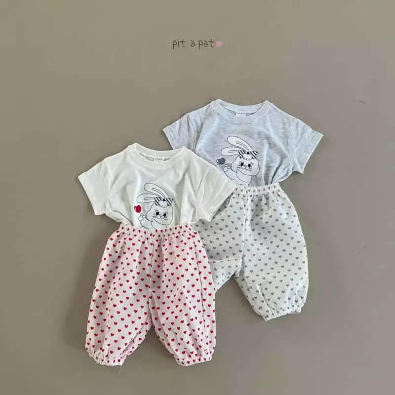 Pitapat - Korean Children Fashion - #todddlerfashion - Heart Bbong Top Bottom Set - 5