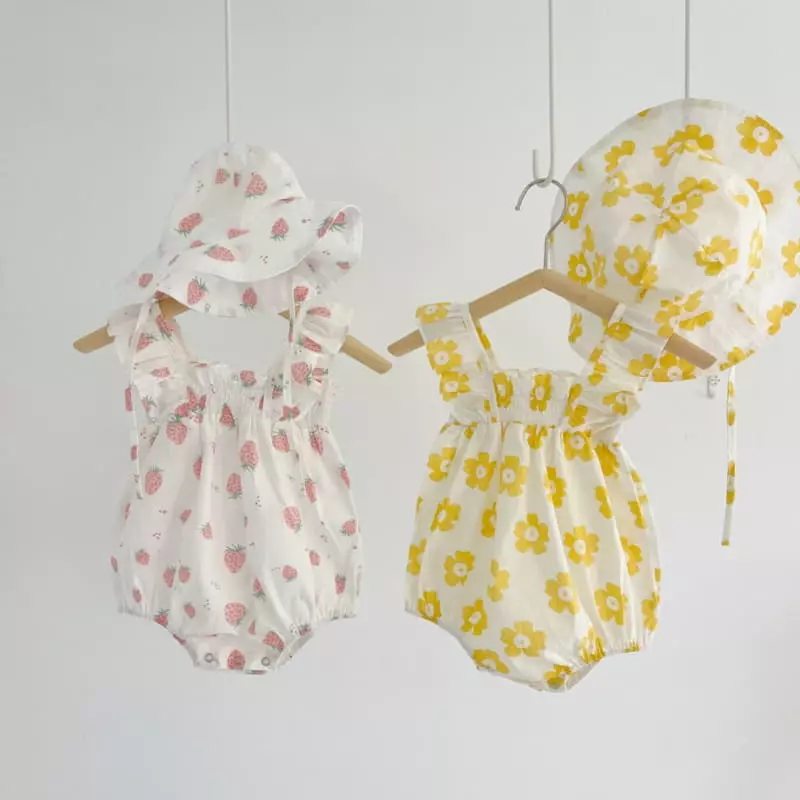 Reve Kid - Korean Baby Fashion - #babyboutiqueclothing - Frill Sleeveless Bodysuit Bucket Hat Set - 3