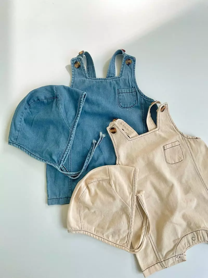 Reve Kid - Korean Baby Fashion - #babyoninstagram - Stitch Denim Bodysuit with Bonnet