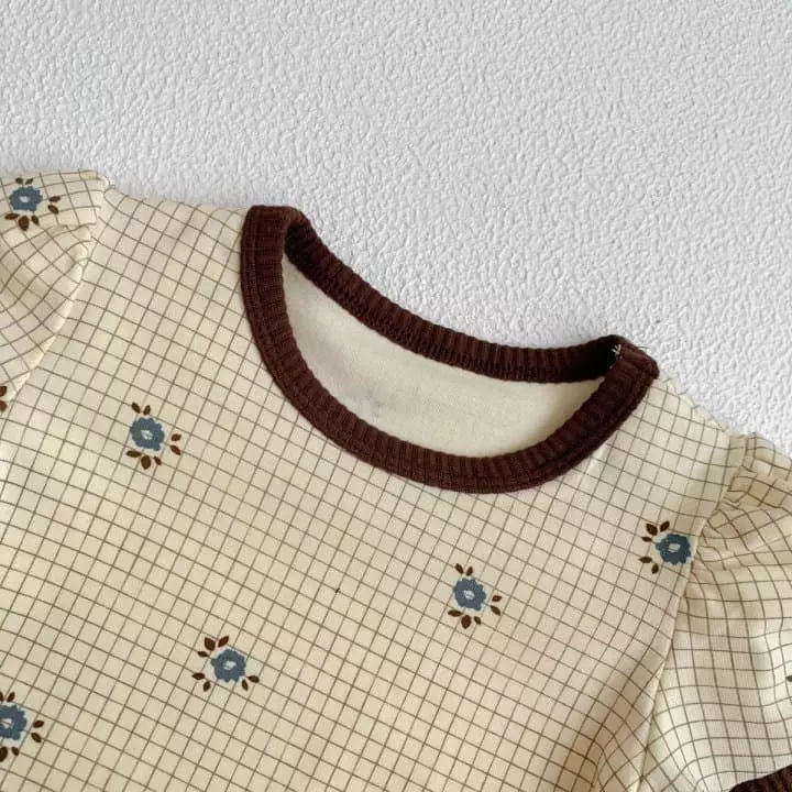 Reve Kid - Korean Baby Fashion - #babyootd - Flower Check Top Bottom Set - 3