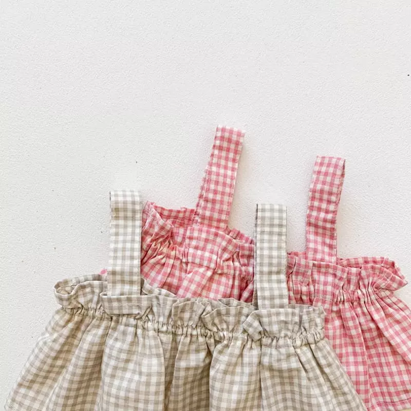 Reve Kid - Korean Baby Fashion - #onlinebabyshop - Check Sleeveless Bodysuit Bucket Hat Set - 3
