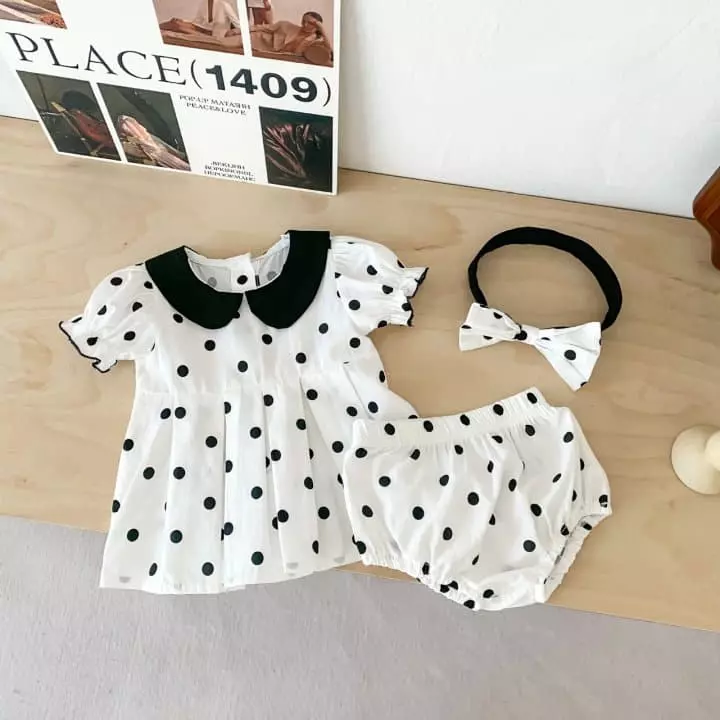 Reve Kid - Korean Children Fashion - #discoveringself - Dot Bodysuit Hairband Shorts Set