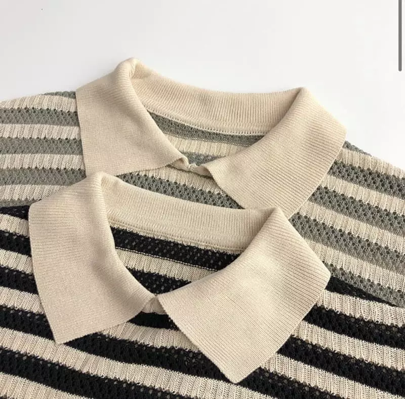 Reve Kid - Korean Children Fashion - #prettylittlegirls - Collar Short Sleeves Knit Tee