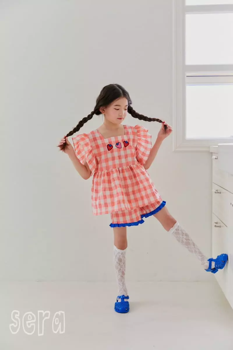 Sera - Korean Children Fashion - #toddlerclothing - Strawberry Check Blouse - 6