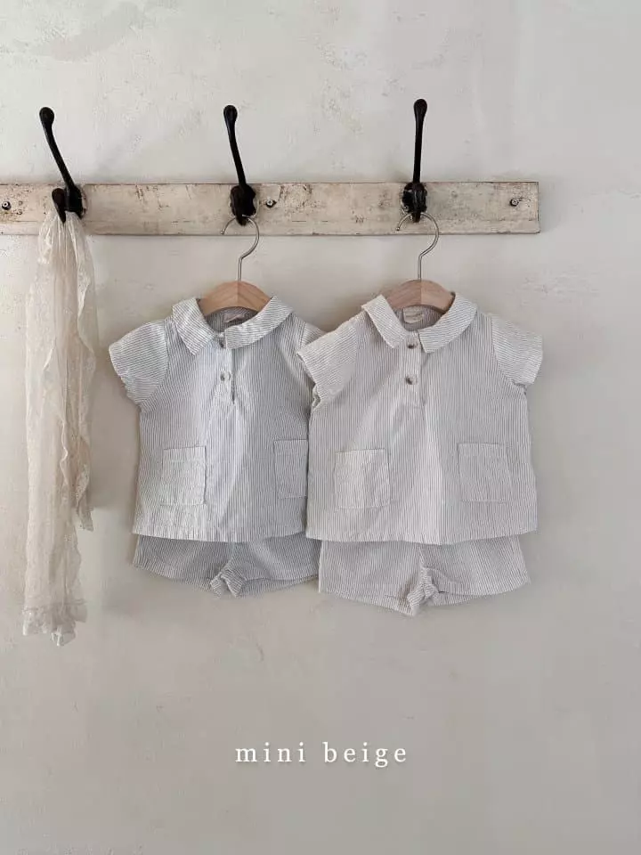 The Beige - Korean Baby Fashion - #babygirlfashion - Stripes Top Bottom Set - 6