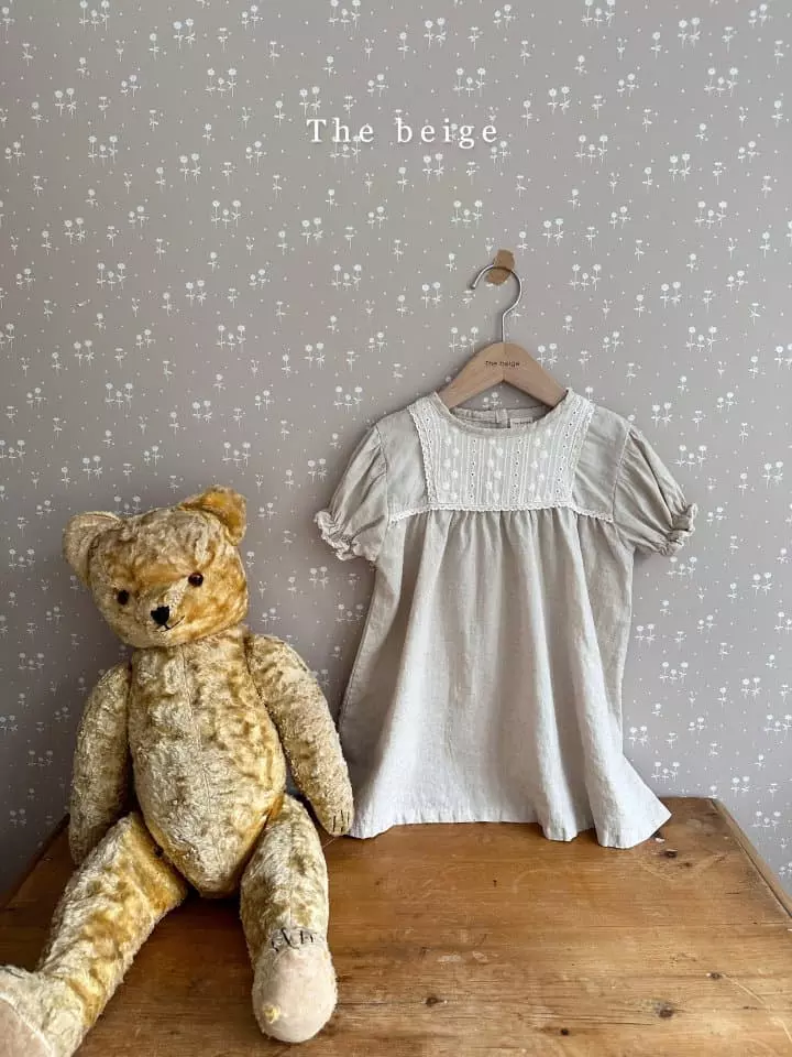 The Beige - Korean Children Fashion - #childofig - Linen Flower Embrodiery One-piece