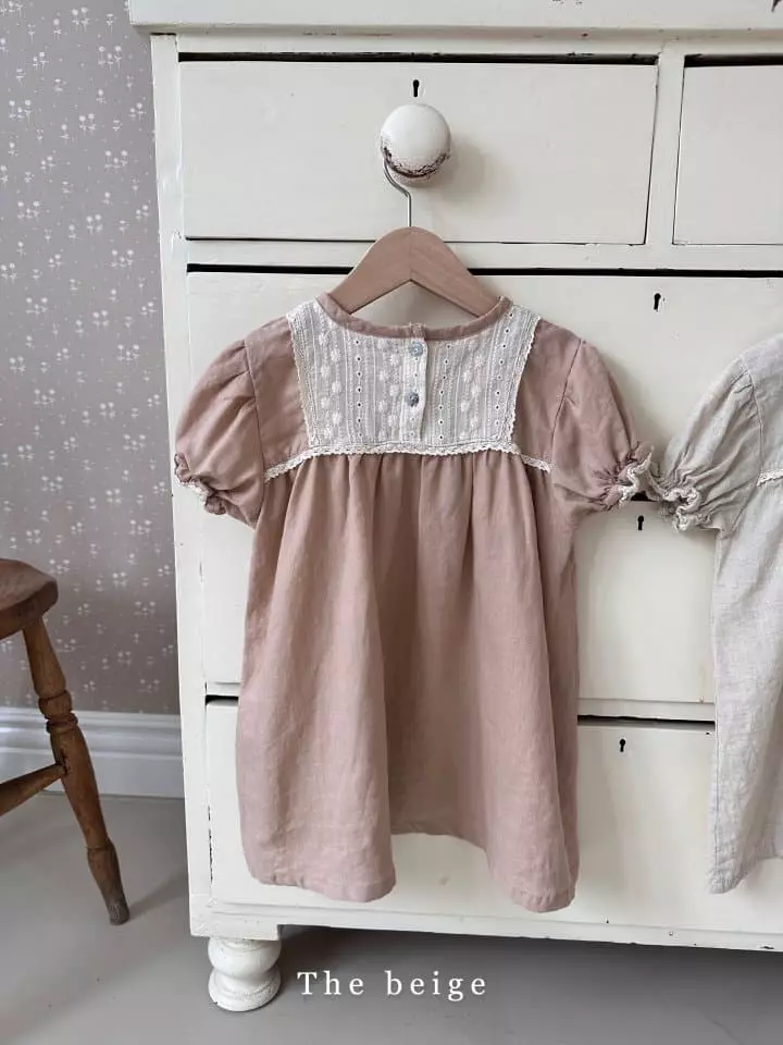 The Beige - Korean Children Fashion - #designkidswear - Linen Flower Embrodiery One-piece - 3