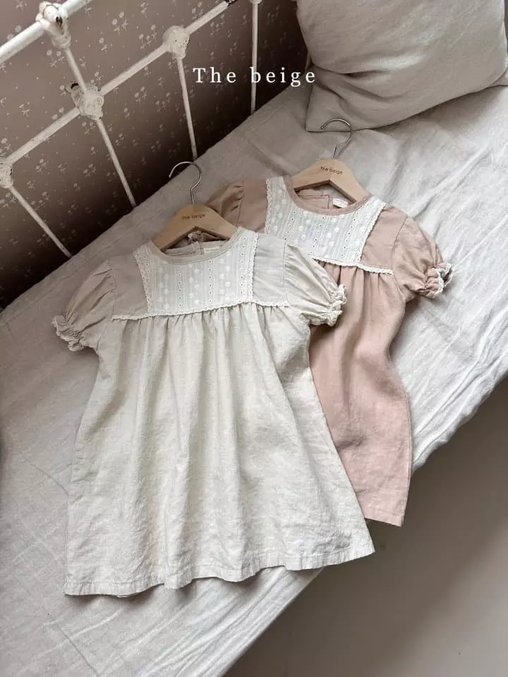 The Beige - Korean Children Fashion - #designkidswear - Linen Flower Embrodiery One-piece - 4
