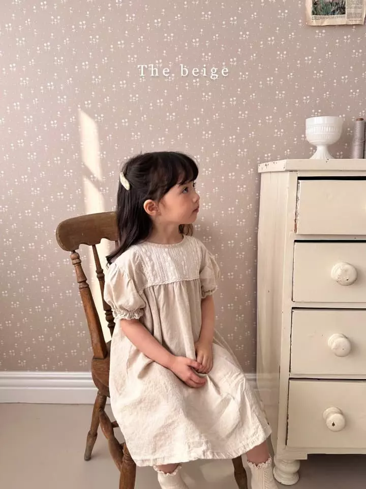 The Beige - Korean Children Fashion - #kidsshorts - Linen Flower Embrodiery One-piece - 6