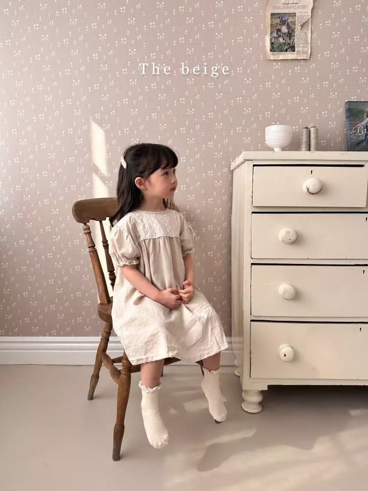 The Beige - Korean Children Fashion - #kidsstore - Linen Flower Embrodiery One-piece - 7