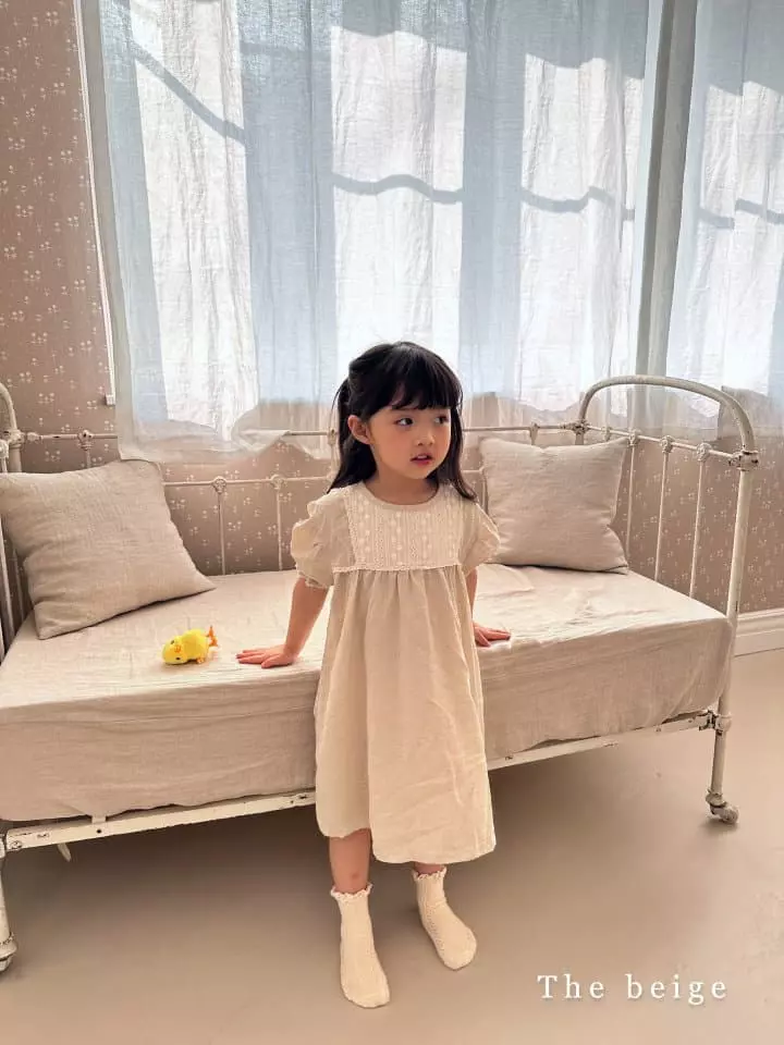 The Beige - Korean Children Fashion - #minifashionista - Linen Flower Embrodiery One-piece - 12