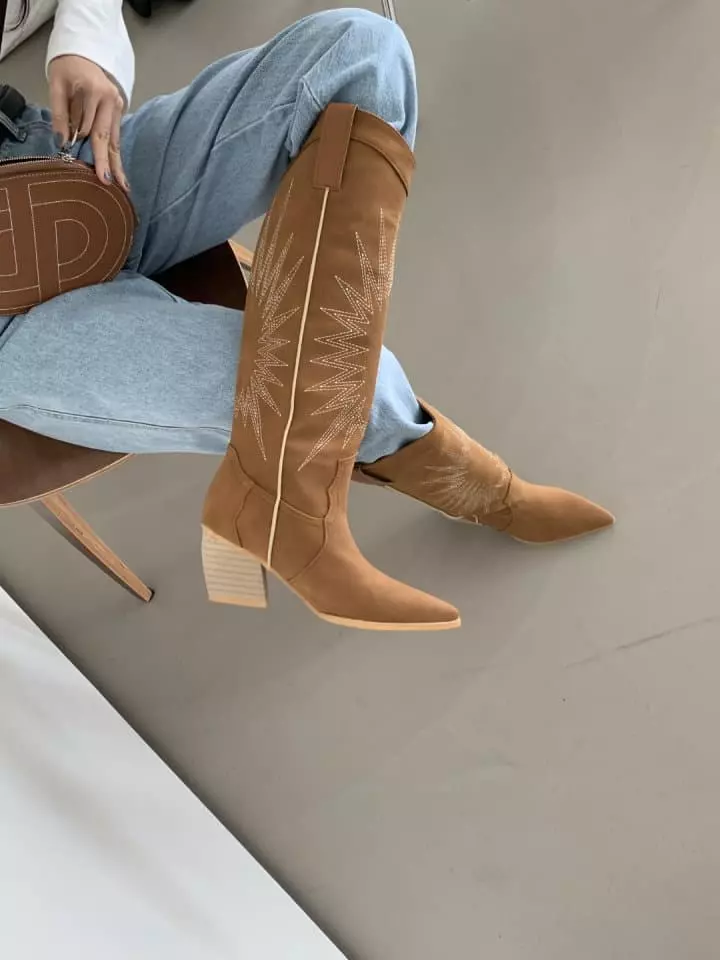 The Muse - Korean Women Fashion - #momslook - 1046 High Embroidery Western Long Boots