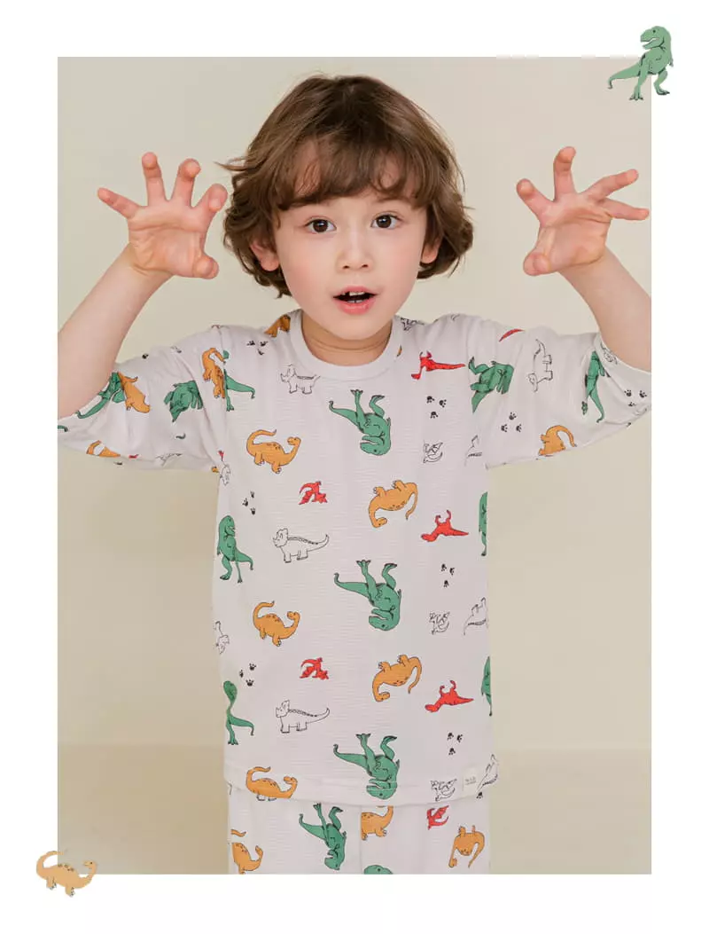 Ttasom - Korean Children Fashion - #designkidswear - Dino Foot Print Easywear - 4
