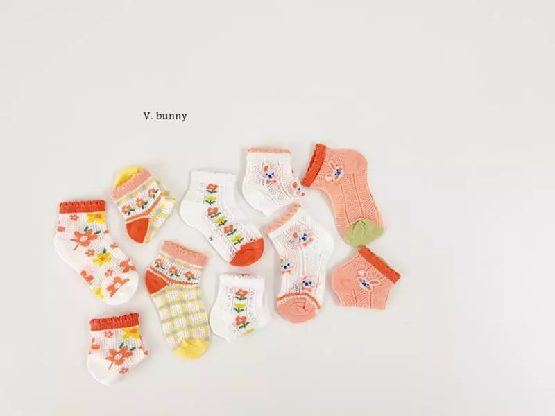 V Bunny - Korean Children Fashion - #childofig - Flwoer Rabbit Socks Set - 7