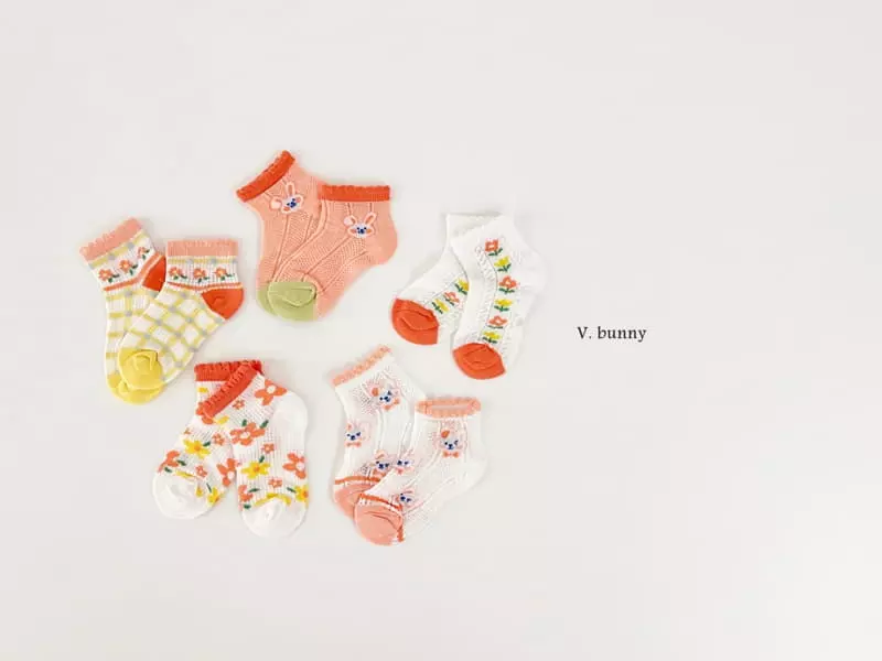 V Bunny - Korean Children Fashion - #fashionkids - Flwoer Rabbit Socks Set - 11