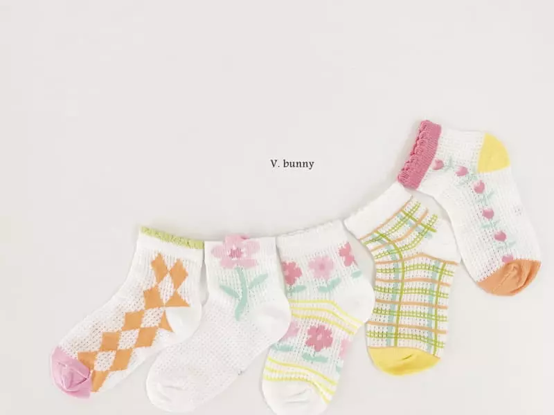V Bunny - Korean Children Fashion - #littlefashionista - Floral Socks Set - 7