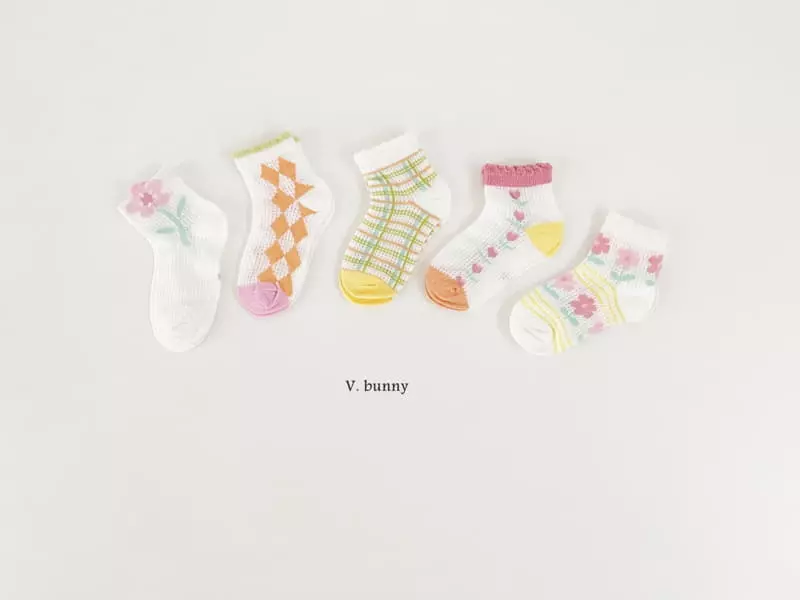 V Bunny - Korean Children Fashion - #minifashionista - Floral Socks Set - 9