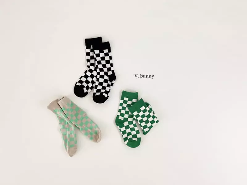 V Bunny - Korean Children Fashion - #todddlerfashion - Checker Board Socks Set - 10