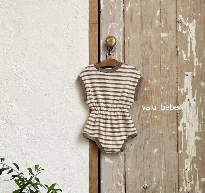 Valu Bebe - Korean Baby Fashion - #babyboutique - Stripes Banding Waffle Bodysuit - 9