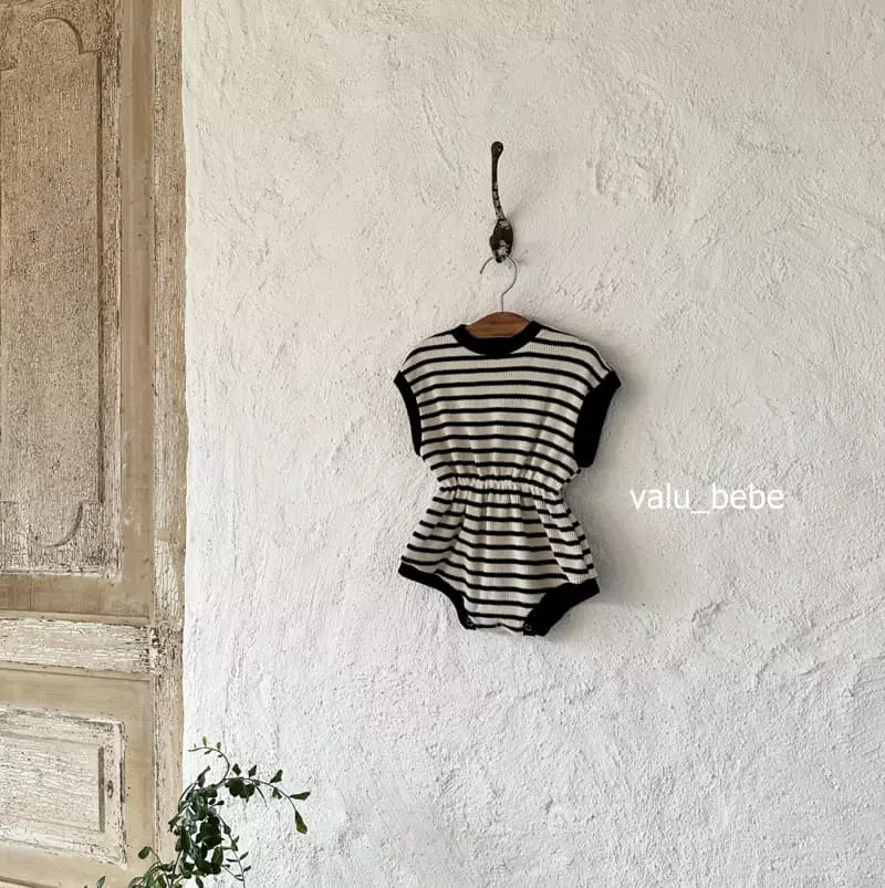 Valu Bebe - Korean Baby Fashion - #babyfashion - Stripes Banding Waffle Bodysuit - 12