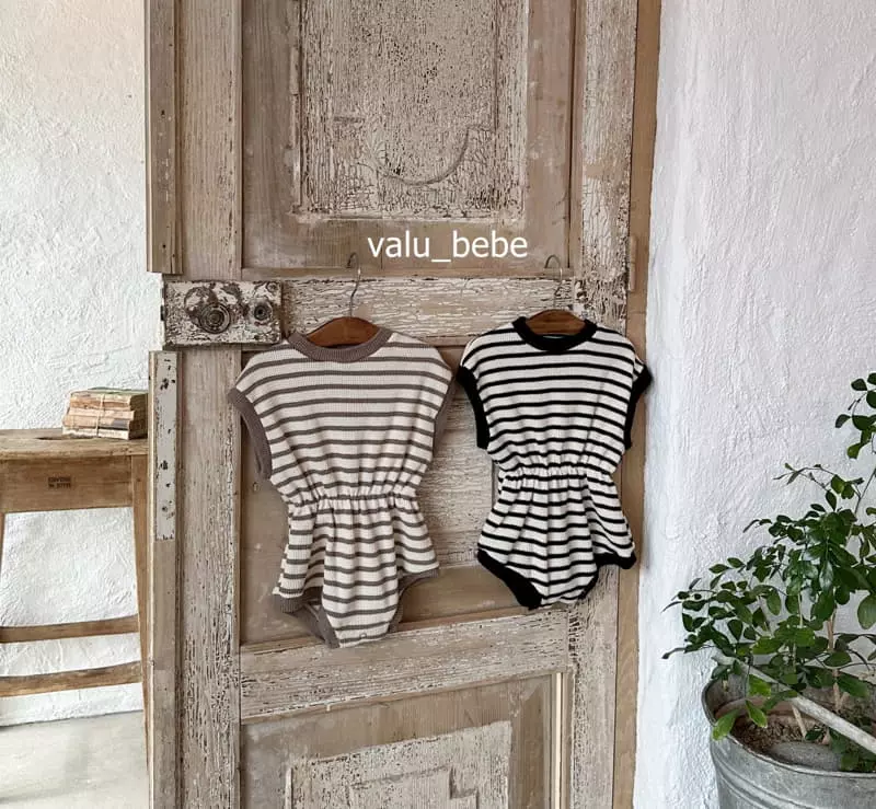 Valu Bebe - Korean Baby Fashion - #babyoninstagram - Stripes Banding Waffle Bodysuit