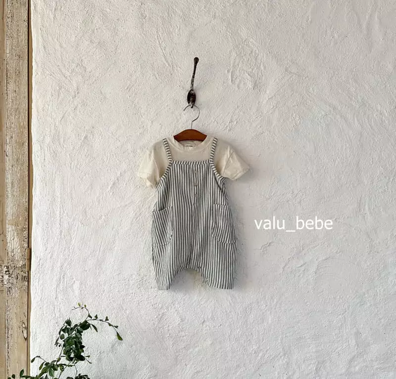 Valu Bebe - Korean Baby Fashion - #babyootd - Stripes Dungarees Bodysuit - 3