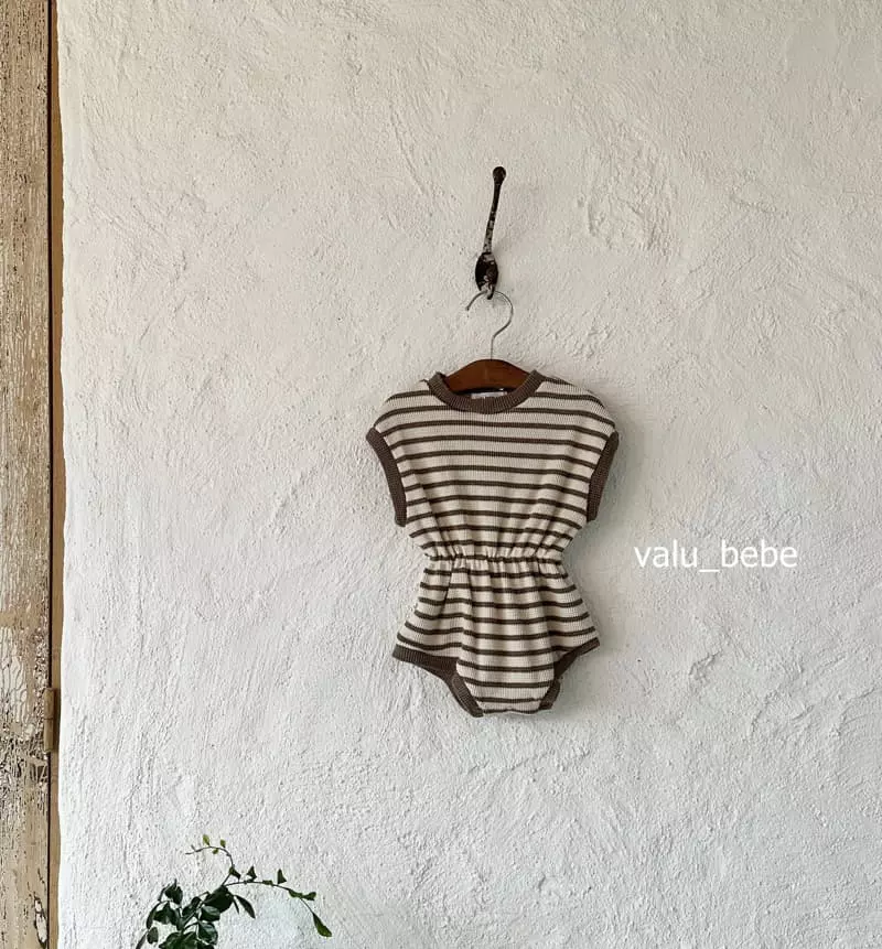 Valu Bebe - Korean Baby Fashion - #babyootd - Stripes Banding Waffle Bodysuit - 2