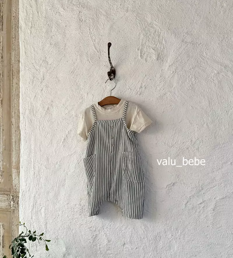 Valu Bebe - Korean Baby Fashion - #babyootd - Stripes Dungarees Bodysuit - 4