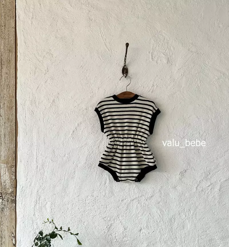 Valu Bebe - Korean Baby Fashion - #babyoutfit - Stripes Banding Waffle Bodysuit - 3