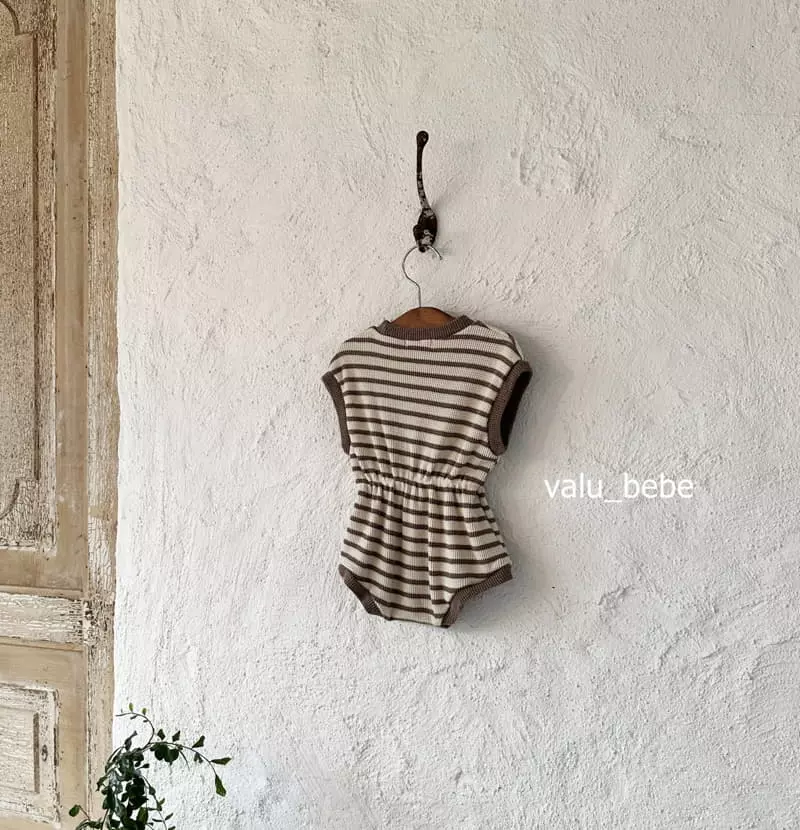 Valu Bebe - Korean Baby Fashion - #babyoutfit - Stripes Banding Waffle Bodysuit - 4