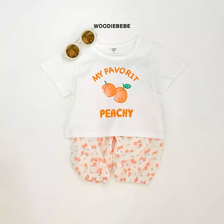 Woodie - Korean Children Fashion - #kidsshorts - Peach Top Bottom Set