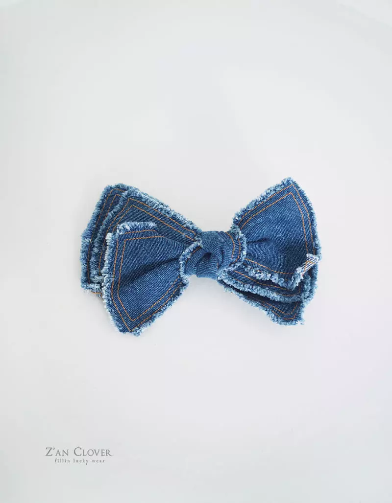 Zan Clover - Korean Children Fashion - #Kfashion4kids - Denim Big Ribbon Hairpin - 2