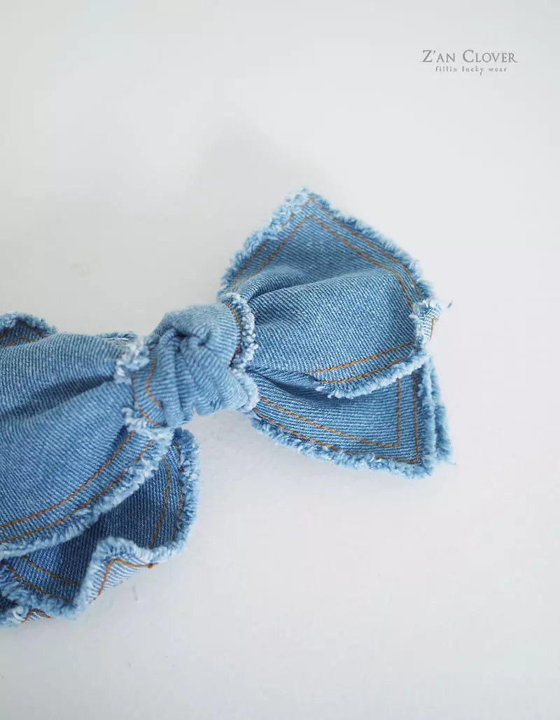 Zan Clover - Korean Children Fashion - #childrensboutique - Denim Big Ribbon Hairpin - 9