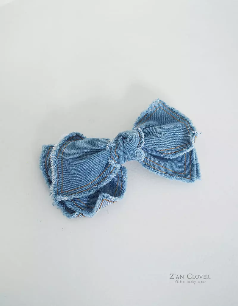 Zan Clover - Korean Children Fashion - #designkidswear - Denim Big Ribbon Hairpin - 10