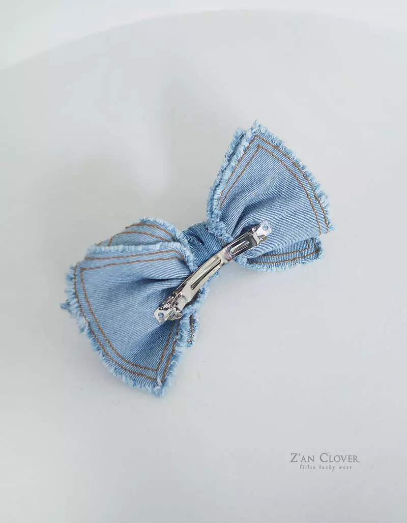 Zan Clover - Korean Children Fashion - #discoveringself - Denim Big Ribbon Hairpin - 11