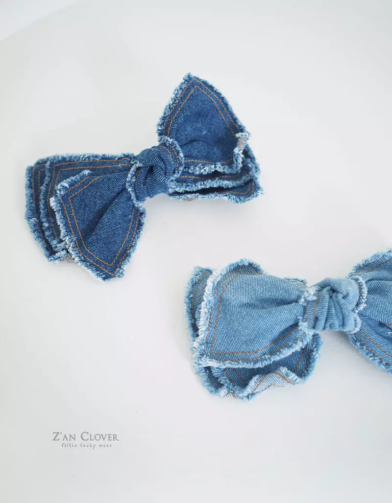 Zan Clover - Korean Children Fashion - #kidzfashiontrend - Denim Big Ribbon Hairpin